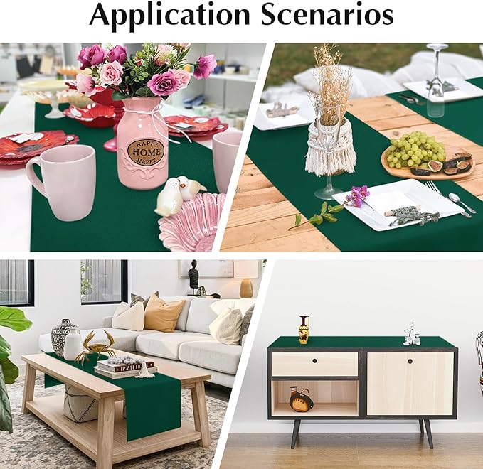 2 Pack Green Small Short Table Runner 12 x 24 Inch Solid Color Runners Coffee Table Dresser for Daily Party Home Decoration