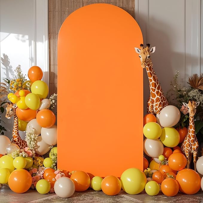 7.2FT Orange Arch Backdrop Cover - Polyester Fitted Wedding Arch Stand Covers Round Top Chiara Arch Backdrop Cover for Birthday Party Banquet Photo Background Decoration