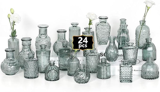 Mini Bud Vases As Wedding Centerpieces for Tables,Clear Bud Vases for Flowers,Small Flower Vases Suitable for Birthday Party,Anniversary,Wedding Reception,Baby Shower (Green, 24PCS)