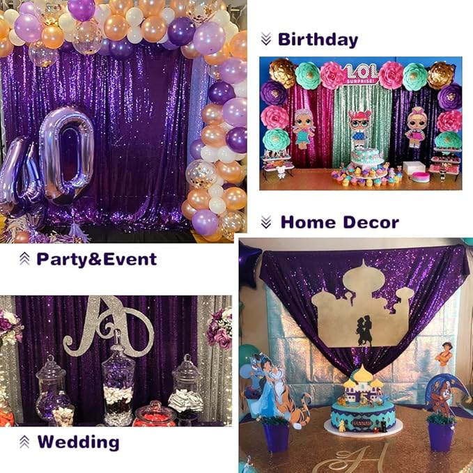 Eternal Beauty Purple Sequin Backdrop, 10x10 Ft Halloween Glitter Background Curtains for Shimmer Photography Party Wedding Birthday Back Drop Decor