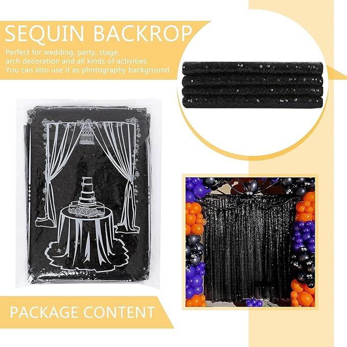 Black Sequin Backdrop Curtain 7ft x 7ft Glitter Photo Booth Backdrop for Wedding Birthday Baby Shower Event Decorations