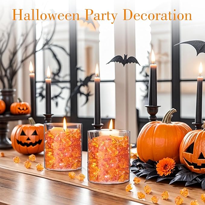 DomeStar Orange Fake Crushed 150 PCS Fake Diamonds Plastic Acrylic Clear Ice Rock Diamond Crystals Fake Ice Cubes Gems for Home Decoration Wedding Display Vase Fillers