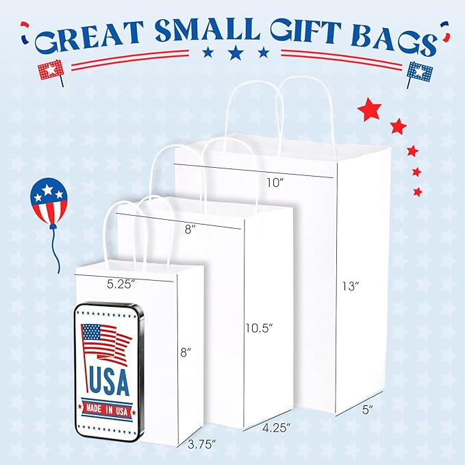 MESHA Gift Paper Bags 300 PACK 10X5X13 White Large Shopping Kraft Bags Bulk with Handles Reusable for Business Grocery Birthday Wedding Kids Party Favors(Made in USA)