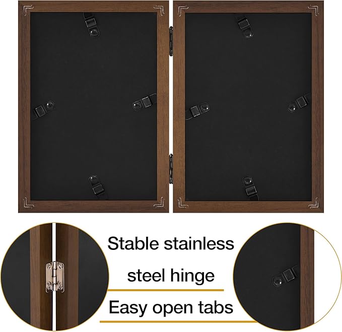decorUhome Double 8x10 Picture Frame Vertical, Engineered Wood Bifold Photo Frame with Plexiglass for Tabletop Display, 8x10, Brown
