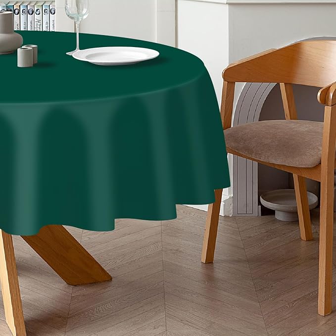 QIKSION Dark Green Round Tablecloth 3 Pack, 84 Inch Plastic Table Cover Disposable for Parties