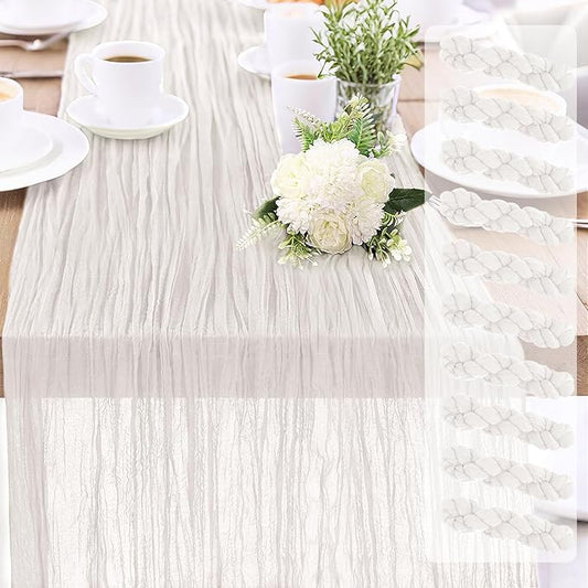 Cheesecloth Table Runner 10FT (35x120 Inch) - 10 Pack White Boho Gauze Fabric Cheese Cloth Table Runner Rustic Sheer Table Runners Cheesecloth for Wedding, Bridal Shower, Birthday Party Decor