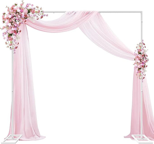 Wokceer Metal Heavy Duty Backrop Stand Square 8x8FT Adjustable Pipe and Drape Kit White Photo Booth Stand for Wedding Ceremony Birthday Party Photography Exhibition Celebration