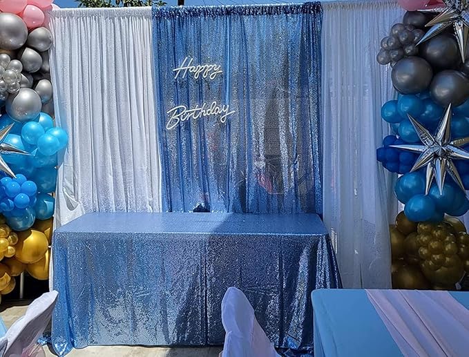 Poise3EHome Baby Blue Sequin Backdrop Curtains, 2 PCS 5FT x 10FT Glitter Panels for Birthday Party Baby Shower Wedding Christmas Thanksgiving Holiday Festival Decor
