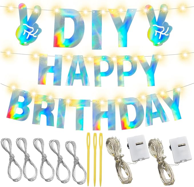 167Pcs DIY Glitter Customizable Banner Kit Custom Banner Happy Birthday DIY Letter Banner Happy New Year Personalized Banner Christmas Baby Shower Birthday Party Decorations Supplies（Shiny Holografic）