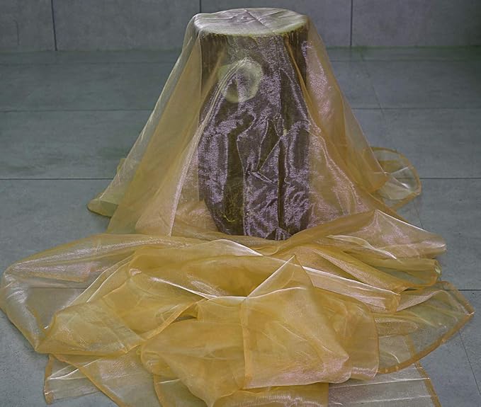 VDS Champagne Organza Fabric, 20 Yards Continuous, 45” Wide, Wedding Party Decoration Iridescent Crystal Sheer Shiny Organza Tulle Bridal Dress DIY Crafts Costume Sewing Backdrop Arch Cloth