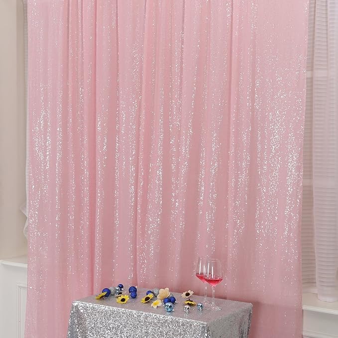 Poise3EHome 6FT x 8FT Pink Sequin Backdrop Photography Backdrop Curtain for Party Decoration, Pink