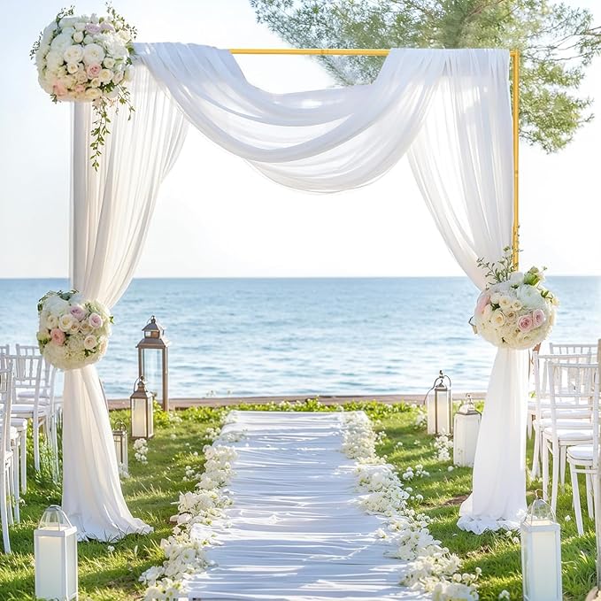 Backdrop Stand, 6.6FT x 6.6FT Backdrop Stand Heavy Duty, Gold Pipe and Drape Stand with Base Square Metal Arch Frame for Wedding, Birthday Party, Baby Shower Decorations