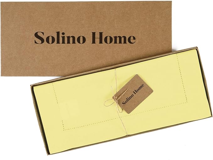 Solino Home Cotton Linen Yellow Table Runner 120 Inches Long - Hemstitch 14 x 120 Inch Table Runner