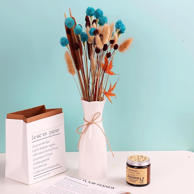 Dried Flower Tiffany Blue Globe Amaranth with Wheat Straw Natural - 40PCS Bouquet for Vase Home Decor Party DIY Arrangement