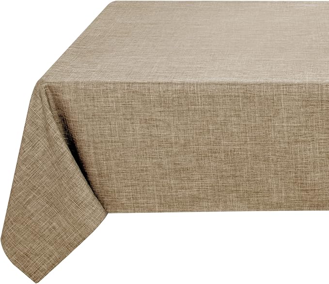 Fitable Faux Linen Rectangle Tablecloth 60 x 84 Inch - Fabric Neutral Table Cloth for 6 Foot Tables, Mocha Flax Look Kitchen Table Cover for Farmhouse, Dining, Party, Outdoor Picnic, Camping