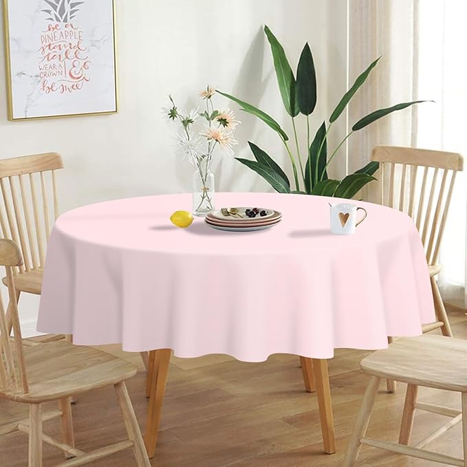 QIKSION Pink Round Tablecloth 12 Pack, 84 Inch Plastic Table Cloth Disposable for Parties