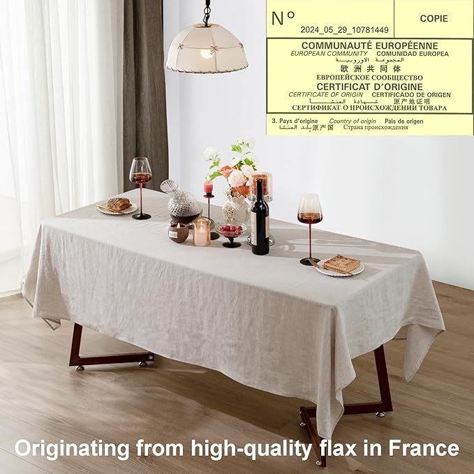 Talasily Linen Tablecloth 100% Pure Linen Table Cloth 60x84 Inches Rectangle Tablecloths Washable Cloths for Kitchen, Dining, Buffet Parties, Holidays, Picnic, Weddings and Restaurants-Natural Linen