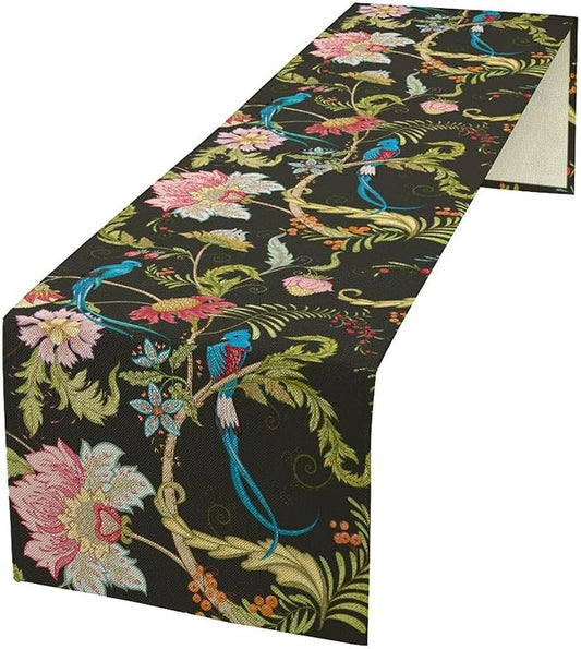 Floral Butterfly Table Runner Seasonal Spring Flower Bird Table Decoration Table Runner for Home Party Decoration 13x108 Inch