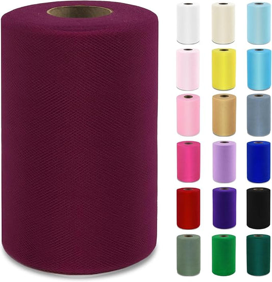 Wine Red Tulle Fabric Roll 6”by 100 Yards (300 ft) Soft Tulle Spool for DIY Crafting Favor Supplies, Tutus, Wedding, Party Decorations, Gift Wrapping