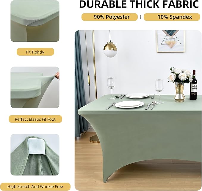 124 2-Pack 8ft Spandex Table Covers for Rectangle Folding Tables - Washable Elastic Tablecloth - Ultimate Fitted Table Protector for Parties, Banquet, and Wedding