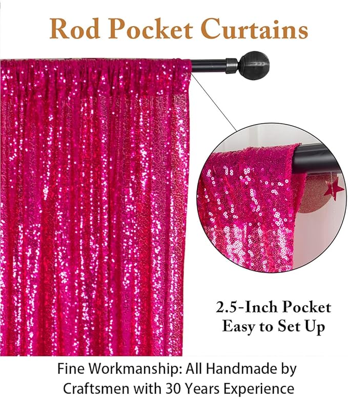 ShiDianYi Hot Pink Sequin Backdrop 6FTX8FT - Rod Pocket Photography Background for Birthday Party Wedding Baby Shower Photo Booth Decor