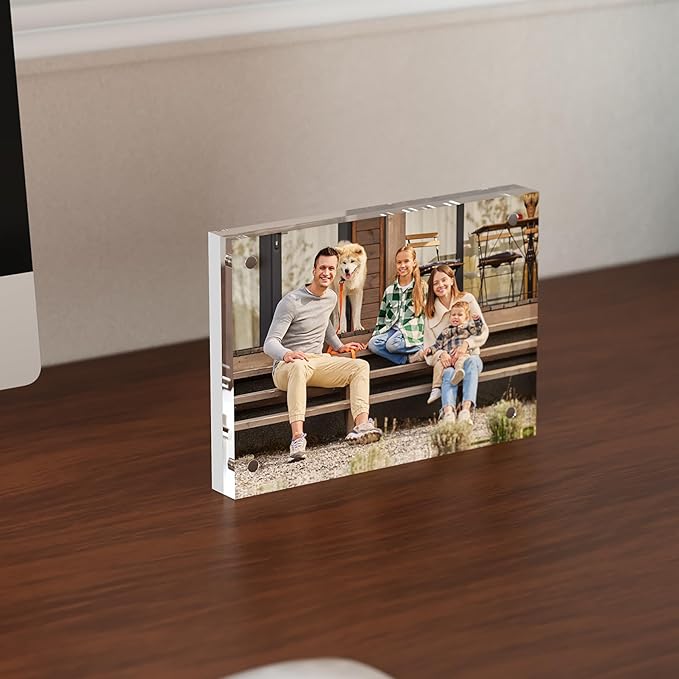 3.5x5 Acrylic Picture Frame 5 Pack, Clear Freestanding Double Sided Frameless Magnetic Photo Frames, Desktop Display Decor Gift