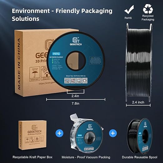 Geeetech Transparent PETG Filament 1.75mm, 1 KG (2.2lbs) Neatly Wound Spool 3D Printer Filament, High-Toughness, ±0.02mm Accuracy, Non-Clogging & Non-Stringing, Fits Most FDM Printers, Clear