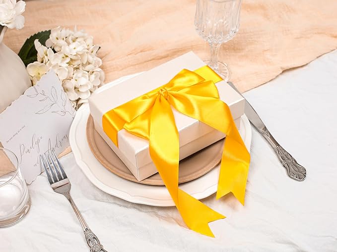 Yellow Satin Ribbon 1-1/2 inch X Continuous 100 Yards, Single Face Polyester Ribbon Perfect for Gift Wrapping, Flower Bouquet, Wedding Decor, Crafts, Bow Making, Sewing and More