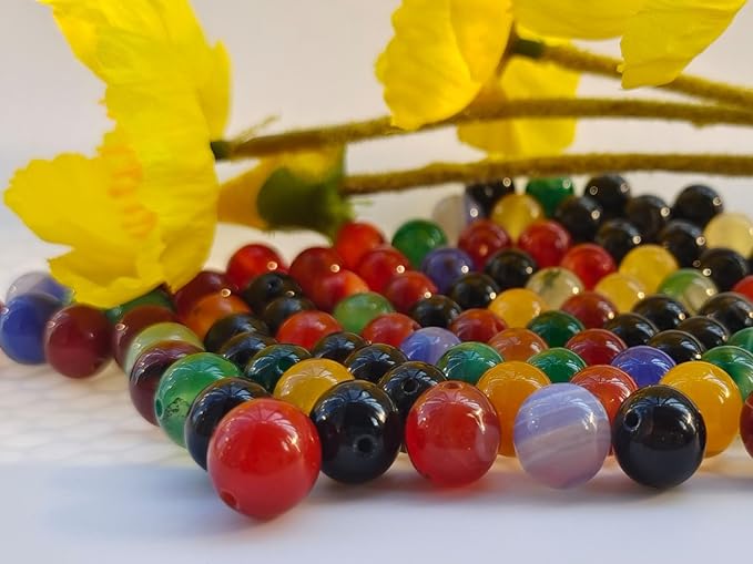 Stone Beads 10mm 60pcs Colorful Agate Beads Round Loose Gemstones Beads for Bracelet Necklace Jewelry Making (10mm, 61011 Colorful Agate)