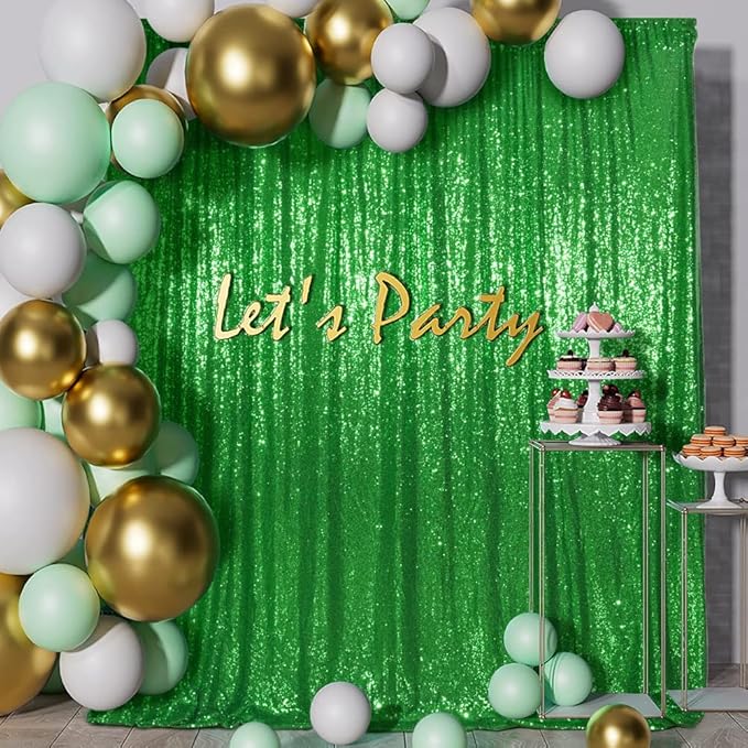 SquarePie Sequin Backdrop 10FT x 10FT Green Curtain Background for Wedding Christmas Party Decoration