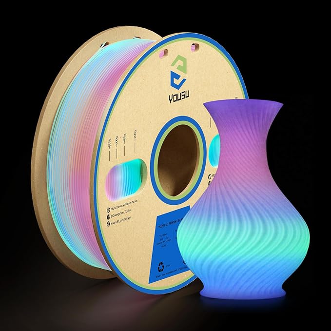 YOUSU PLA Filament Glow in The Dark Multicolor，Rainbow PLA Filament, Gradient 3D Printer Filament Color Change, 1kg(2.2lbs) Spool.