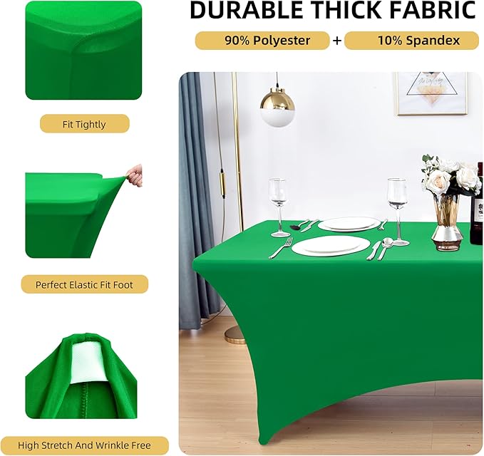 2-Pack 8ft Spandex Table Covers for Rectangle Folding Tables - Washable Elastic Tablecloth - Ultimate Fitted Table Protector for Birthday Parties, Trade Shows, Banquet