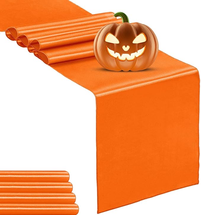 5-Pack Satin Table Runner Orange 12 x 108 inches Long, Table Runners for Wedding, Birthday Parties, Banquets Decorations（5 Pack, 12x108 Inch, Orange）