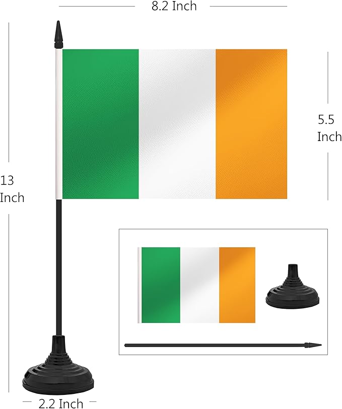 12 Pack Ireland Desk Flag Set, Irish Table Office Flag, Small Miniature Desktop Flag With Black Pole and Black Base, Classroom, Offices Meeting Desk Decoration (Ireland)