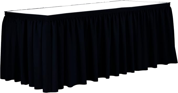 Ultimate Textile Pleat Polyester Fabric Table Skirt - Machine Washable Flame Resistant with Clips for Events, Weddings & Trade Shows, Cut & Sewn in Paterson, NJ - Midnight, 17' Shirred Pleat
