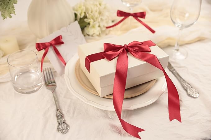 Scarlet Red Satin Ribbon 1 inch X Continuous 100 Yards, Single Face Polyester Ribbon Perfect for Gift Wrapping, Flower Bouquet, Wedding Decor, Crafts, Bow Making, Sewing and More