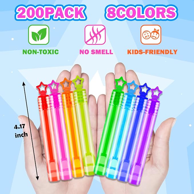 300 Pack Mini Bubble Wands for Kids, Bulk Rainbow Party Favors & Goodie Bag Stuffers Fillers for Toddlers, Prize Box Toys for Halloween Classroom Rewards, Bulk Gifts for Wedding, Pinata, Carnival