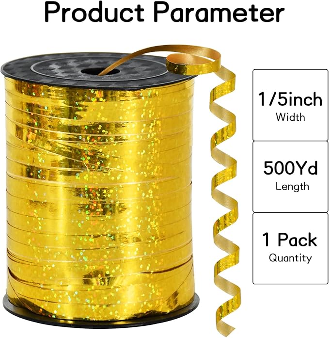 BEISHIDA 500 Yards Gold Crimped Curling Ribbon Shiny Metallic Balloon String Roll Gift Wrapping Ribbon for Party Festival Art Craft Decor Florist Flowers Decoration