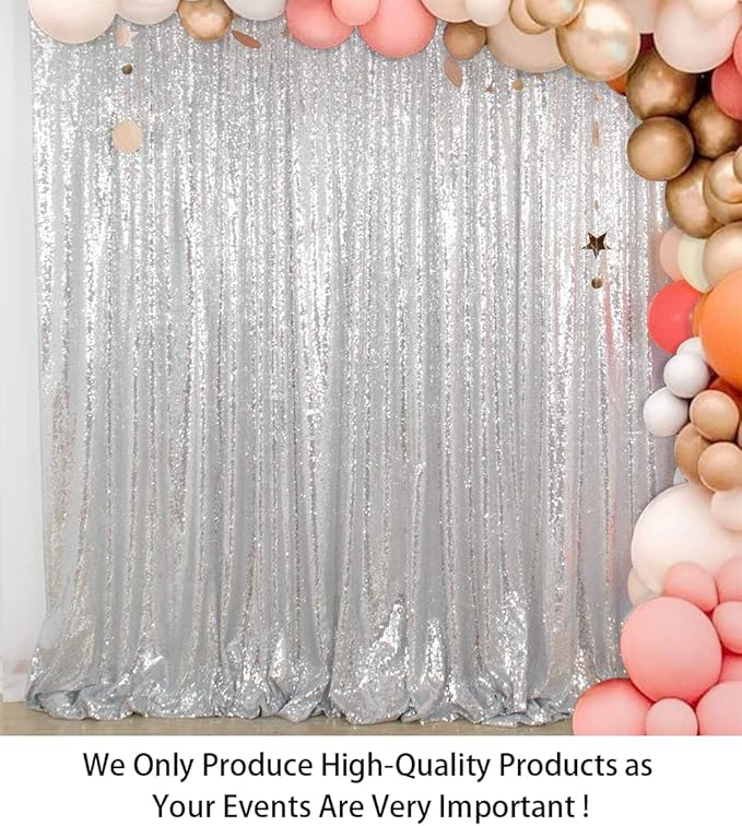 ShinyBeauty 8FTx10FT Silver Sequin Backdrop | Sparkle Drapes for Photoshoots, Weddings, and Parties | Elegant Glitter Background for Photography Backdrops