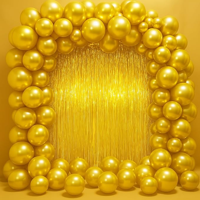 3 Pack 3.3 x 6.6 ft Gold Foil Fringe Backdrop Curtains, Tinsel Streamers Party Decorations, Fringe Backdrop for Birthday, Baby Shower, Gender Reveal, Graduation