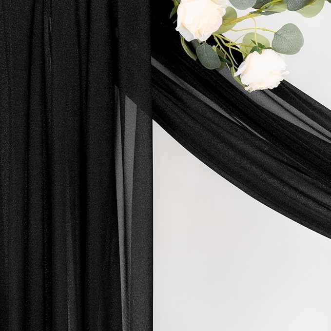 MLMC Black Wedding Arch Draping Fabric 1 Panel 29" x 20 FT Extra Long Gauze Drapes Sheer Backdrop Curtains 6.6 Yards Outdoor Drapery Panels for Wedding Ceremony Party Ceiling Decoration