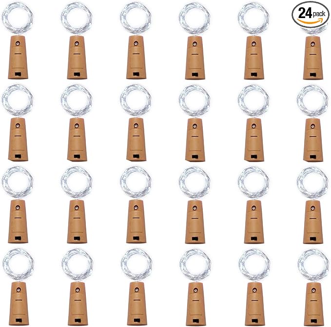 24 Pack 20 LED Wine Bottle Cork Lights, Fairy Mini String Lights Copper Wire, Battery Operated Starry Lights for DIY, Christmas, Halloween, Wedding, Party, Indoor&Outdoor (24 Pack, Cool White)