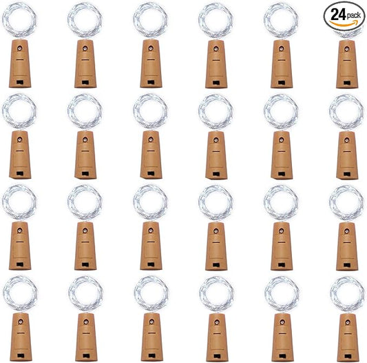 24 Pack 20 LED Wine Bottle Cork Lights, Fairy Mini String Lights Copper Wire, Battery Operated Starry Lights for DIY, Christmas, Halloween, Wedding, Party, Indoor&Outdoor (24 Pack, Cool White)