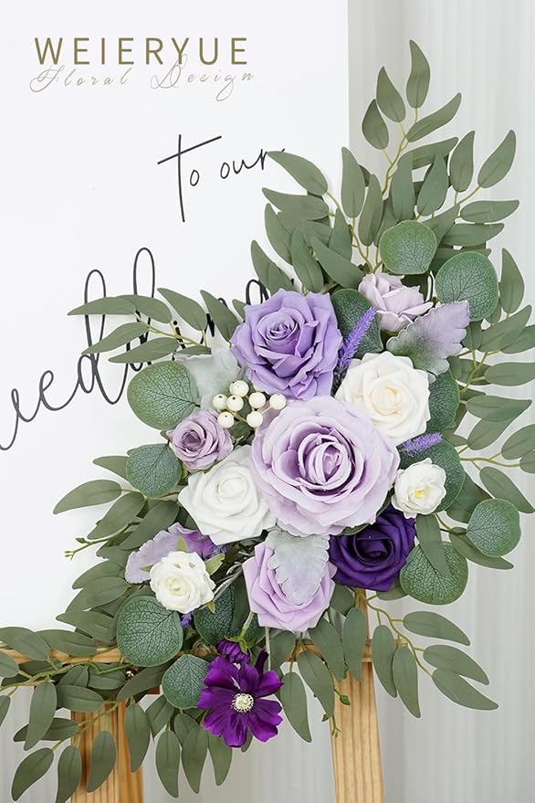 Artificial Wedding Arch Flowers Kit(Pack of 2) for Wedding Arch, Bridal Shower, Ceremony and Reception Backdrop Decoration (Dancing Purple Kelsang Flowers)