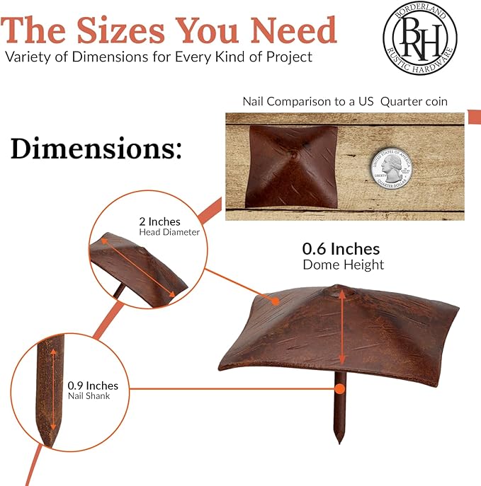 50 Pack 2" Square Head Iron Clavos Decorative Nails – Sealed Rusted – Handmade Rustic Square Fasteners for Farmhouse Shutters, Faux Wood, Barn Doors, Shutters, and Gates – Ornamental Wood Accent
