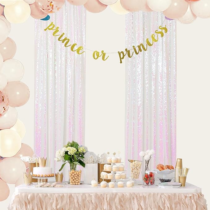 ShinyBeauty Sequin Backdrop 4 Panels White Sequin Curtains Photo Backdrop Shimmer Backgrounds for Christmas, Wedding, Studio Photography, Iridescent Party Curtains (2FTx8FT,Iridescent White)