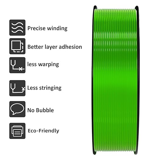 Geeetech TPU Filament 1.75mm, 95A Flexible 3D Printer Filament with High Elasticity, 1KG (2.2lbs) Spool, Dimensional Accuracy ±0.03mm, Fits Most FDM Printers (Clear Green)