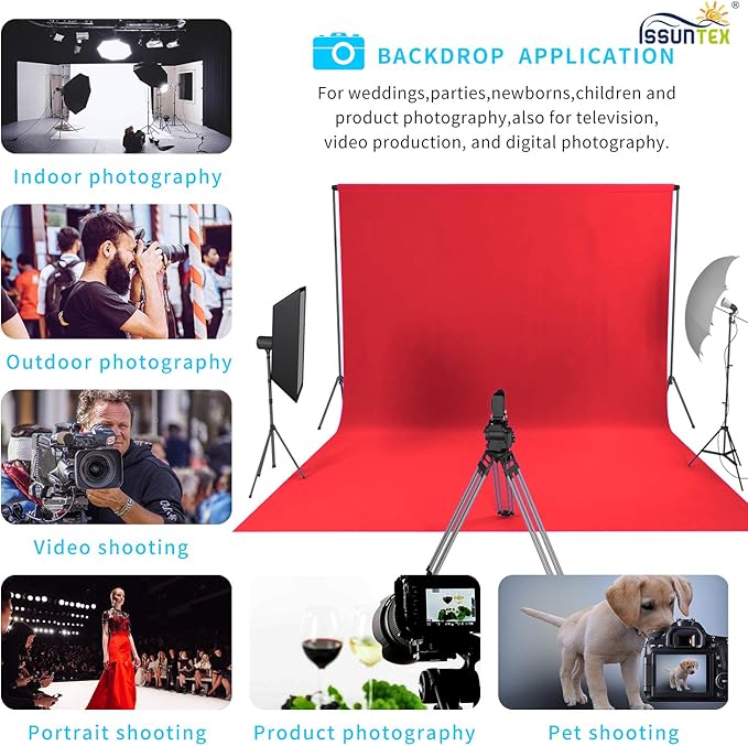 ISSUNTEX 5X7 ft Background Muslin Backdrop, Photo Studio, Collapsible High Density Screen for Video Photography and Television-Red