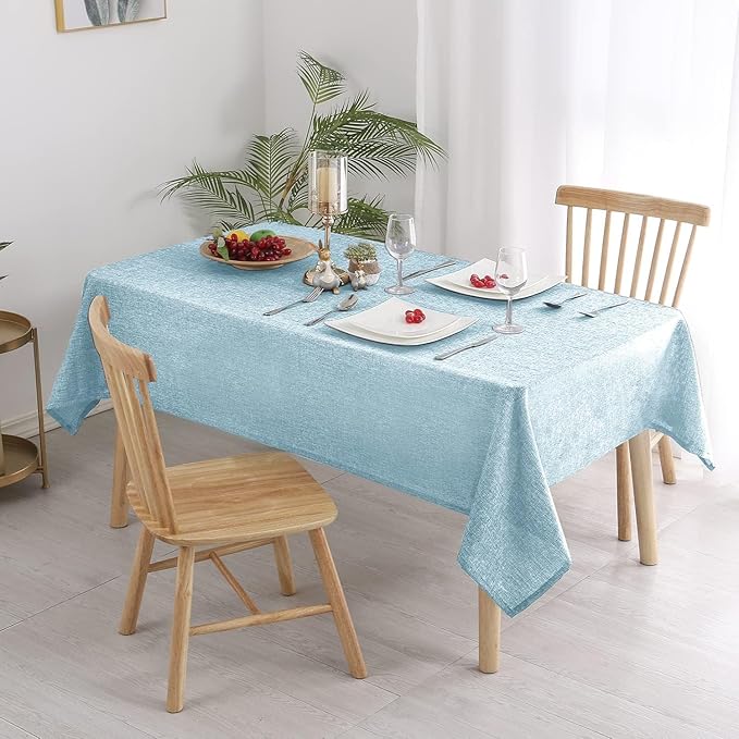 Hiasan Faux Linen Rectangle Tablecloth - Wrinkle and Stain Resistant Washable Table Cloth for Kitchen Dining Room Holiday Table Cover for Dinner, Lux Slate Blue, 70 x 90 Inch