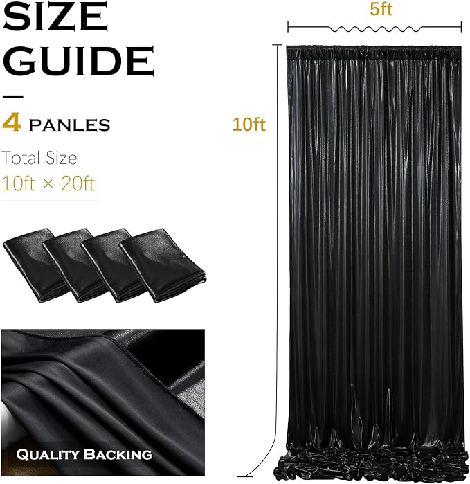 PartyVillage 20x10FT Black Sequin Backdrop Curtain -4 Panels 5x10FT Wrinkle Free Shimmer Back Drop Cloth, Glitter Backdrop Drapes for Photography, Birthday, Wedding, Graduation Background